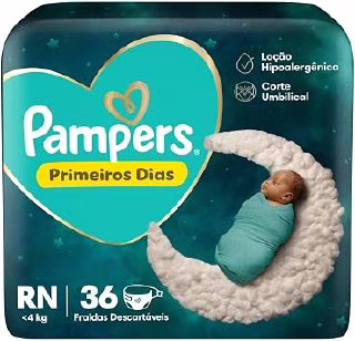 😍 Fralda Pampers Primeiros Dias Tamanho RN (Até 4 kg), 36 Unidades (LANÇAMENTO com absorção superior!)