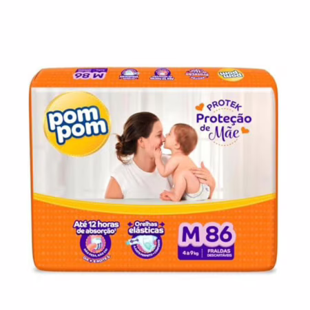 Fralda Pom Pom Protek Proteção de Mãe Hiper M 86 Unidades