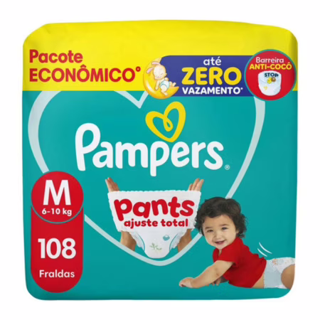 Fraldas Pampers Pants Ajuste Total M com 108 unidades