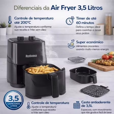 Fritadeira Air Fryer Itatiaia 3,5 Litros 127V Sem Óleo