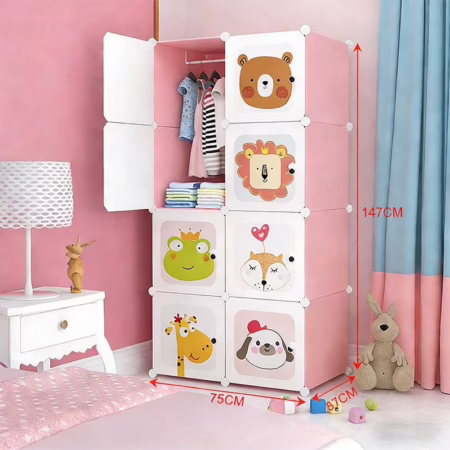 🛍️ Guarda-Roupa Organizador Infantil Multifuncional com Desenhos de Animais - Montagem Simples, Material Seguro para Roupas