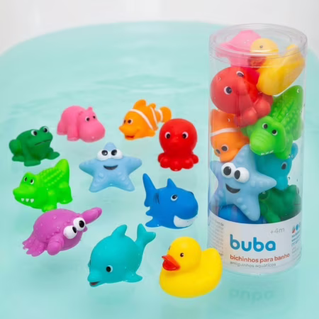 Kit 10 Bichinhos Para Banho Amiguinhos Aquáticos Buba • A