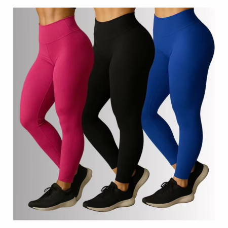 Kit 3 Calças Legging Cós Alto