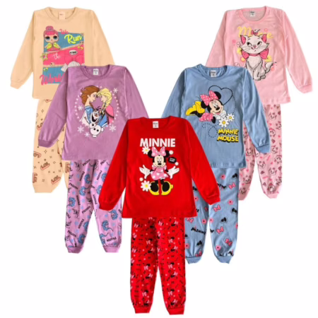 🔥🔥  KIT 4 peças Pijama infantil MENINA inverno comprido manga longa 2 calças e 2 blusas feminino algodão