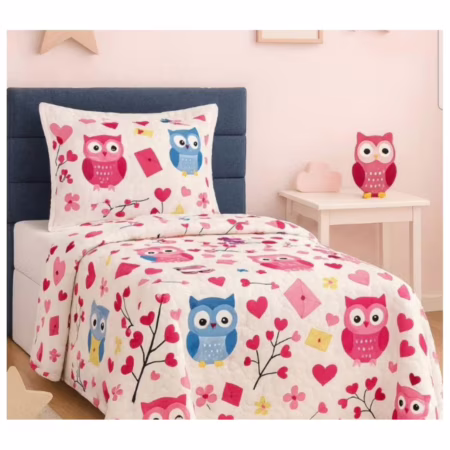 Kit Colcha Cobre Leito Infantil Cama de Solteiro Modelos Bouti 1,60x2,40m Dupla Face 2 Peças C/ Viés Menino e Menina