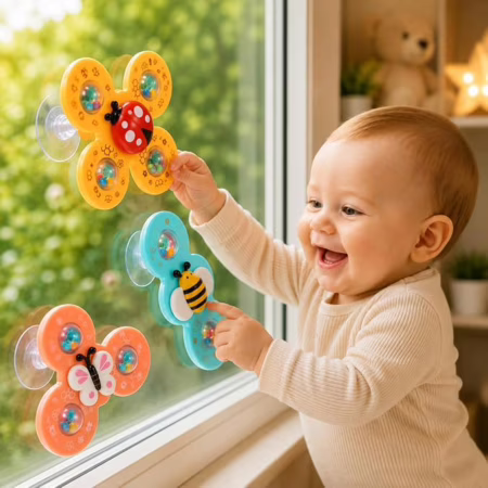 Kit com 3 Brinquedos Spinner Sensorial para Bebê com Ventosa | Brinquedo Educativo Giratório | Estimula Coordenação Motora, Desenvolvimento Sensorial e Foco | Ideal para Banho, Cadeirão e Mesa | +3 Meses