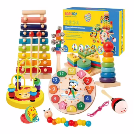 Kit com 9 brinquedos Montessori