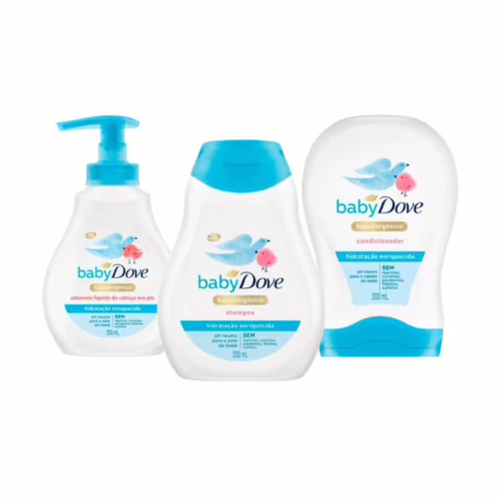 Kit Dove Hidratação Sabonete Líquido 200ml + Shampoo 200ml + Condicionador 200ml
