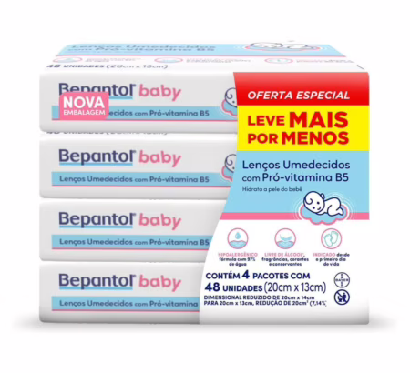 Kit Lenço Bepantol 192 lenços (4 pacotes com 48 un cada)