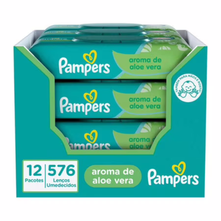 Kit Lenço Umedecido para Limpeza Pampers - Aloe Vera - 12 Pacotes