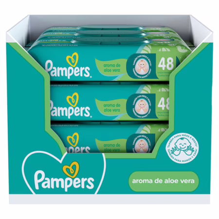 Kit Lenços Umedecidos Pampers Aroma de Aloe Vera 576 Unidades (12 pacotes com 48 un cada)