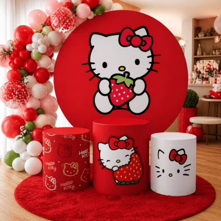 Kit Painel Redondo + Trio de Cilindros para Festa Infantil