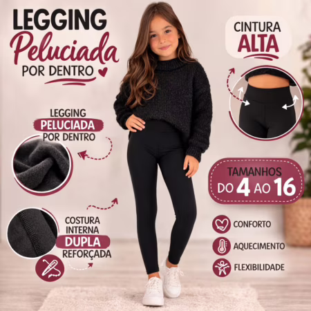 Legging Infantil Peluciada Cintura Alta Grossa Térmica Não Transparente Menina Tam 4 Ao 16