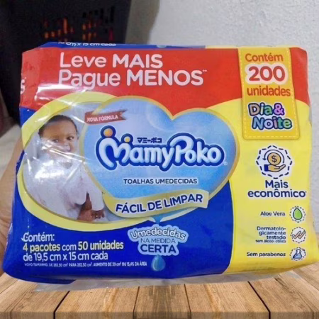 Lenço Umedecido Mamypoko Dia&Noite 200 unidades (4 pacotes)