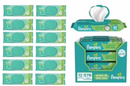 Lenços Umedecidos Pampers Aroma de Aloe Vera, 576 Unidades