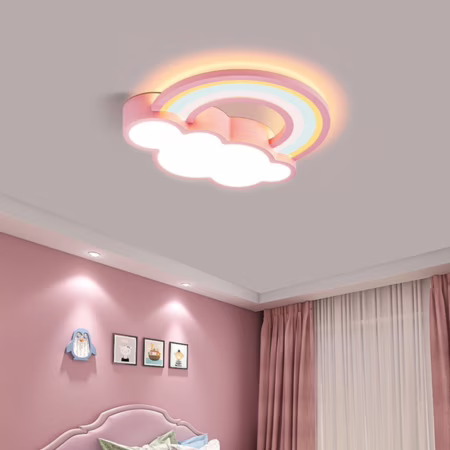Lustre de Quarto Infantil Plafon Sobrepor Nuvem Arco íris Led 56w 3 Cores de Luz Bivolts