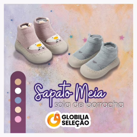 Meia com Sola Sortida Bebê com Emborrachada Antiderrapante Infantil Menina Menino 0 a  3 anos