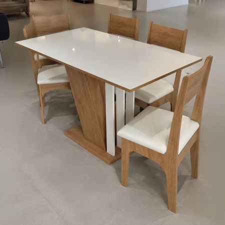 Mesa De Jantar Com 4 Cadeiras Estofadas Com Tampa Cor Mel Off Emilly