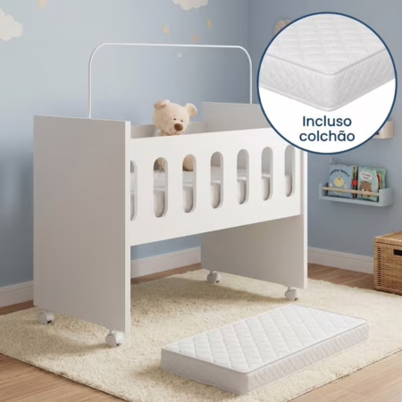 Mini Berço Badside 2x 1 colchao Trocador para Quarto de Bebê Compacto e Portátil para Recém Nascido.