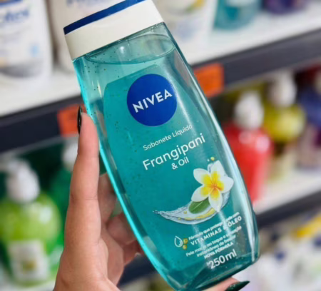 NIVEA Sabonete Líquido Frangipani & Oil 250ml, Limpeza Corporal, Pele Macia, Óleos e Vitaminas, Equilíbrio com o pH, Sensação Refrescante