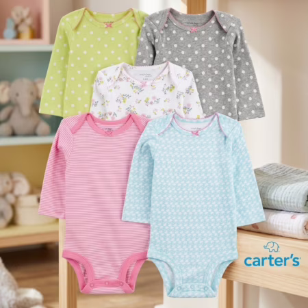 Pacote com 5 bodies de manga comprida Simple Joys by Carter's - Tam PREM ao 24M