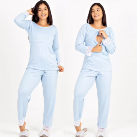 Pijama Amamentação Soft Fluffy com Renda