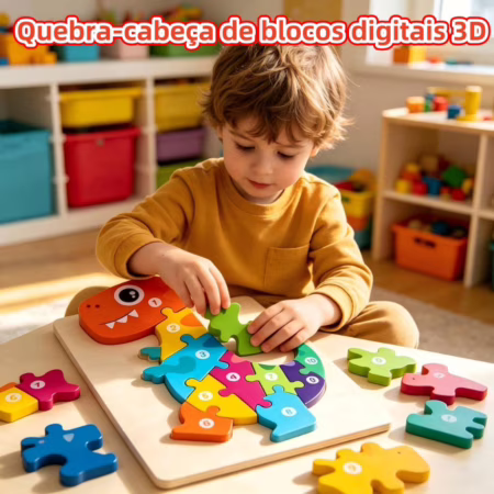 QuebraCabeça de Dino 3D em Madeira Brinquedo Educativo Montessori para Bebês e Crianças Pequenas • A