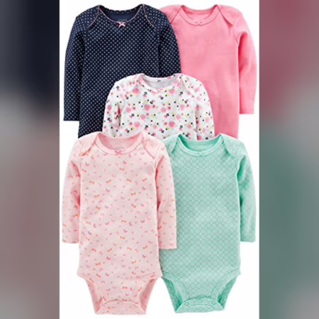 Simple Joys  by Carter's Body de manga comprida para bebês meninas, pacote com 5, verde menta/bolinhas marinhas/rosa/borboletas/floral, 24 meses!