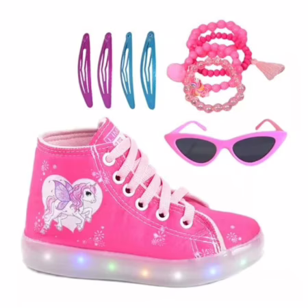Tênis Feminino Led Infantil Botinha Óculos Pulseira Tic Tac