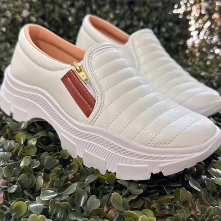 Tênis Sapatênis Sapatilha Feminino Casual Slip On Com Zíper Confortável