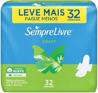 Absorvente com Abas Sempre Livre Adapt, Cobertura Suave, 32 Unidades