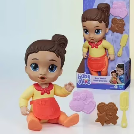 Baby Alive Boneca Bebê Confeiteira Gigi Giggles Morena com Avental e Acessórios de Cozinha