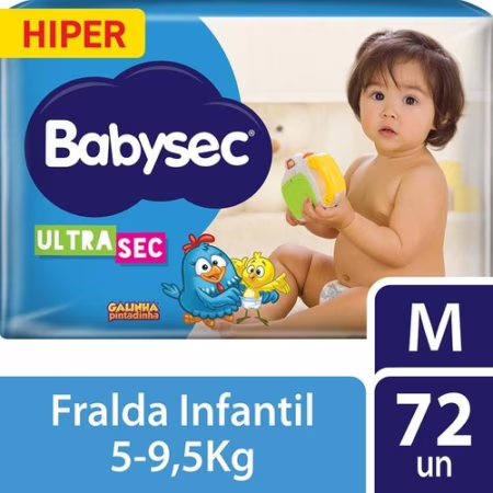 Babysec Fraldas Descartáveis Ultrasec Galinha Pintadinha, 72 Unidades, Tamanho M 5 - 9, 5 Kg, Babysec, Azul, M
