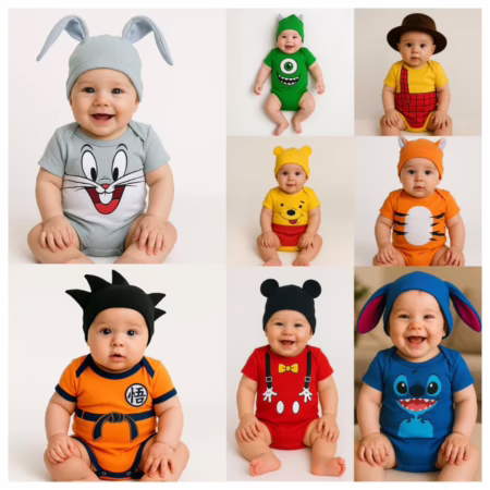 Body bebê mêsversário - Fantasia Infantil - Body com touca