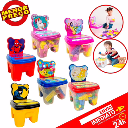 Cadeirinha Toy Infantil Blocos Montar Encaixe Educativa Didática Brinquedo Bebê 24 / 48 / 160 / 256pçs