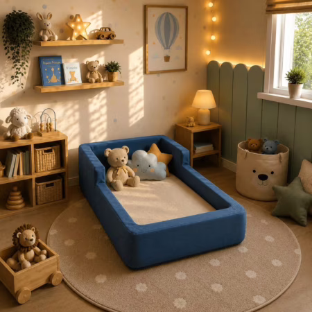 Cama Montessoriana Infantil Estofada com Proteção Lateral