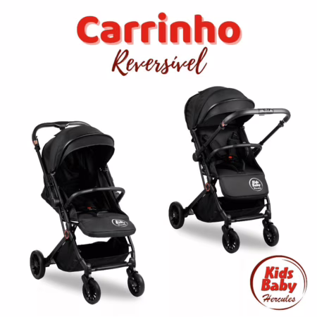 🛍️Carrinho de Bebê Passeio Vira Berço Compact com alça reversível  Kids Baby Hércules Preto