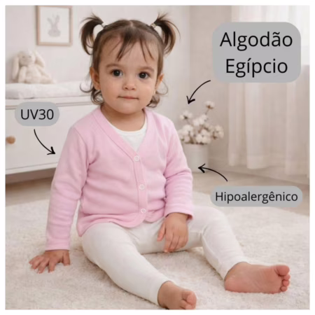 Casaquinho Cardigan Algodão Egípcio para Bebê Menina e Menino em Suedine RN ao GG