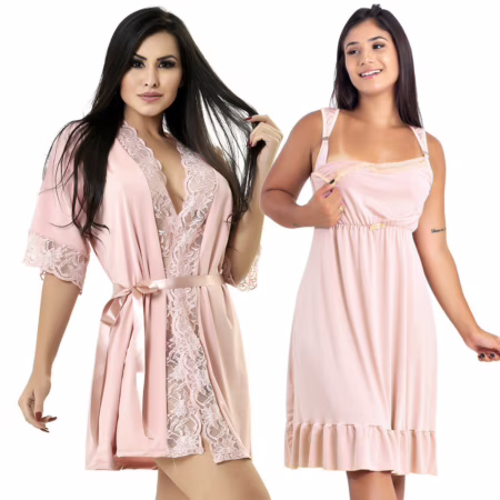 🛍️ Conjunto Saída de Maternidade Camisola de  Amamentação mais Robe  | 184.850