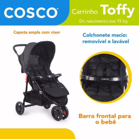 Cosco Kids, Carrinho de Bebê, Toffy, Preto Absoluto