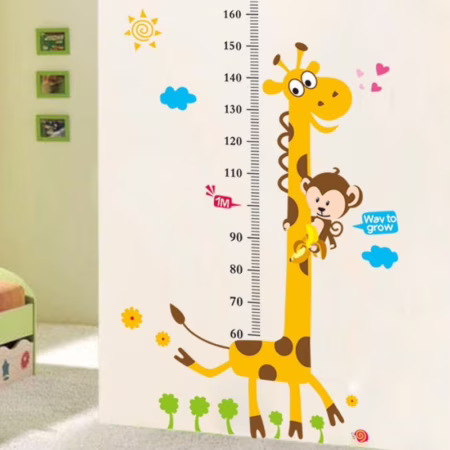 EB Adesivo De Parede Girafa/Macaco Com Medida De Altura