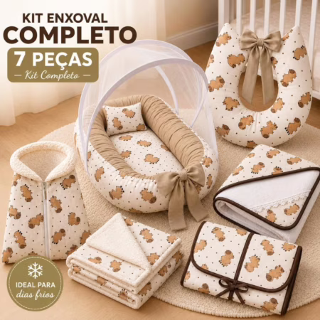 Enxoval Bebê Completo 7 Peças (Ninho, Mosquiteiro, Toalha)