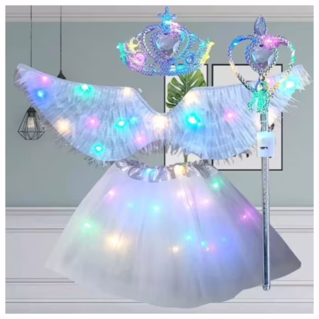 Fantasia Asa Borboleta Fada e Varinha com LED Pisca Completa e Infantil