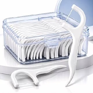 Fio Dental com Haste 2 em 1 Floss Picks 100 Unidades, Fio Macio e Resistente, Limpeza Interdental, Ponta Curva, Prático e Portátil