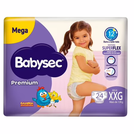 Fralda Babysec Galinha Pintadinha Premium XXG com 24 Unidades