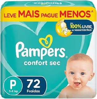 😍 Fralda Pampers Confort Sec Tamanho P 72 Unidades