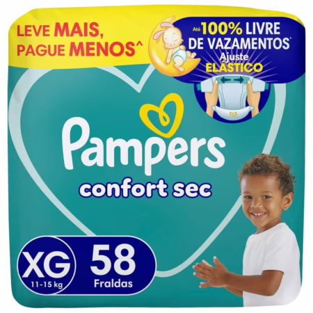 ➡️ Fralda Pampers Confort Sec XG com 58 Unidades