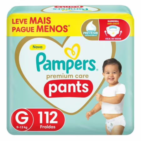 Fralda Pampers Premium Care Pants Tamanho G, 112 Unidades