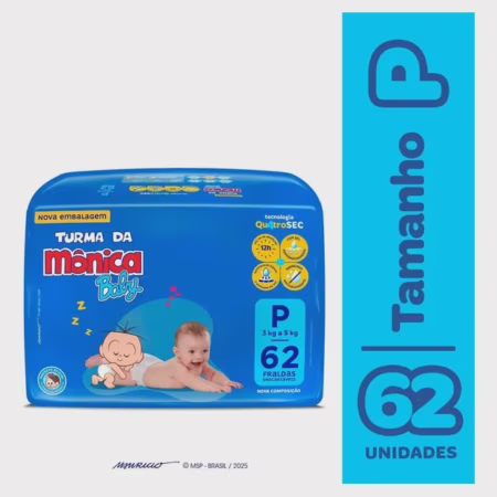 Fralda Turma da Mônica Baby P com 62 Unidades