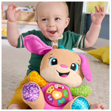 Irmã do Cachorrinho Aprende Comigo Brinquedo Bebê Fisher-Price Mattel. Ensina com luzes, músicas e frases educativas. Ideal a partir dos 6 meses.